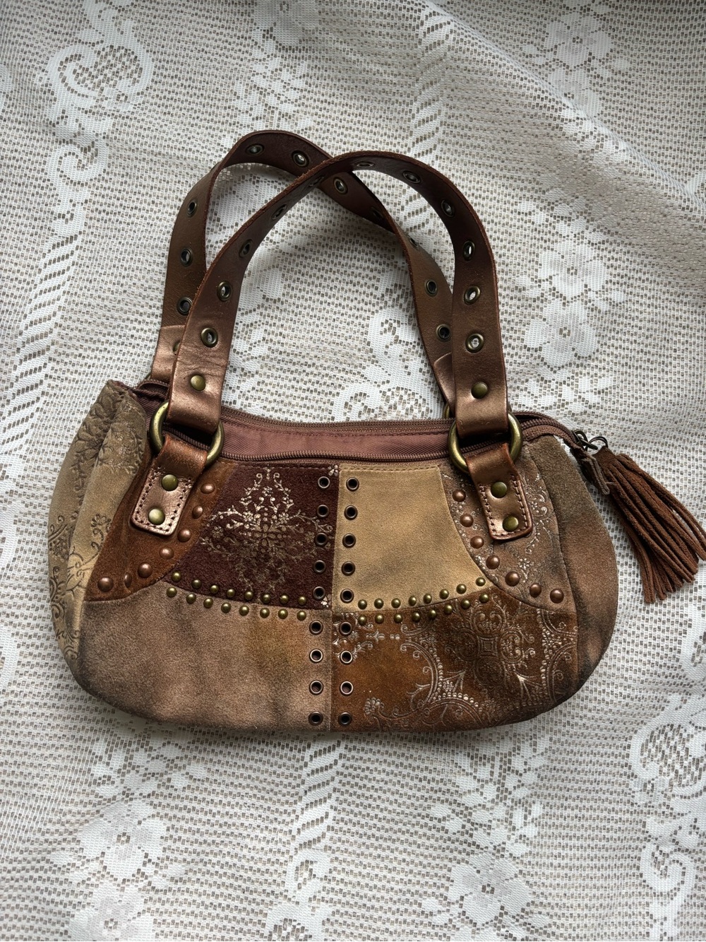 Patchwork Suede Mini Shoulder Bag in Brown & Tan